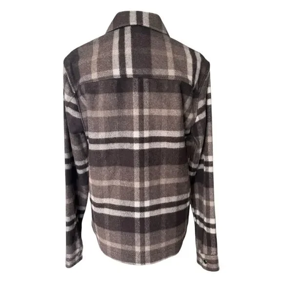 Reiss Cortez Wool Blend Plaid Overshirt Flannel Brown S - Picture 8 of 15